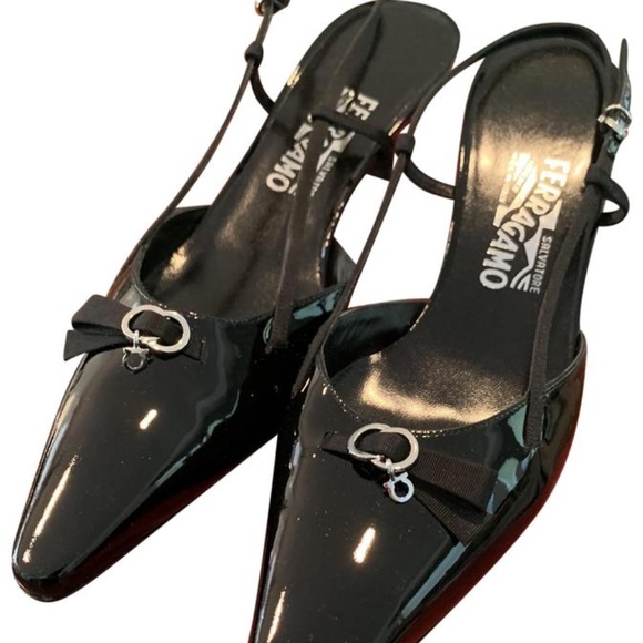 Black Patent Leather Nero Calf Slingback Pumps